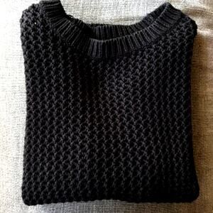 Topshop Open Weave Cotton Sweater Black 3/4 Sleeve Size US 8